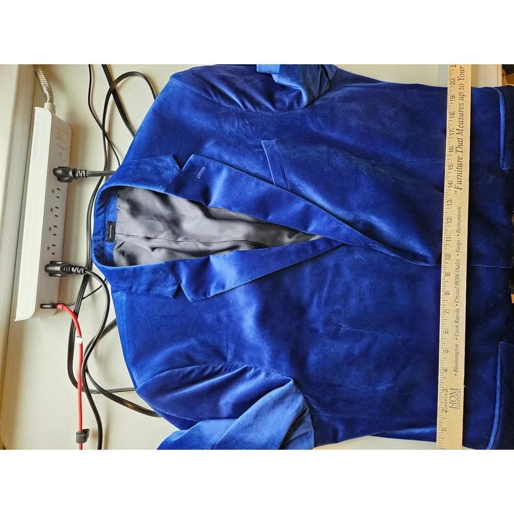 Royal Blue Velvet Blazer 44L Two Button Sport Coat Jacket Event Formal Holiday